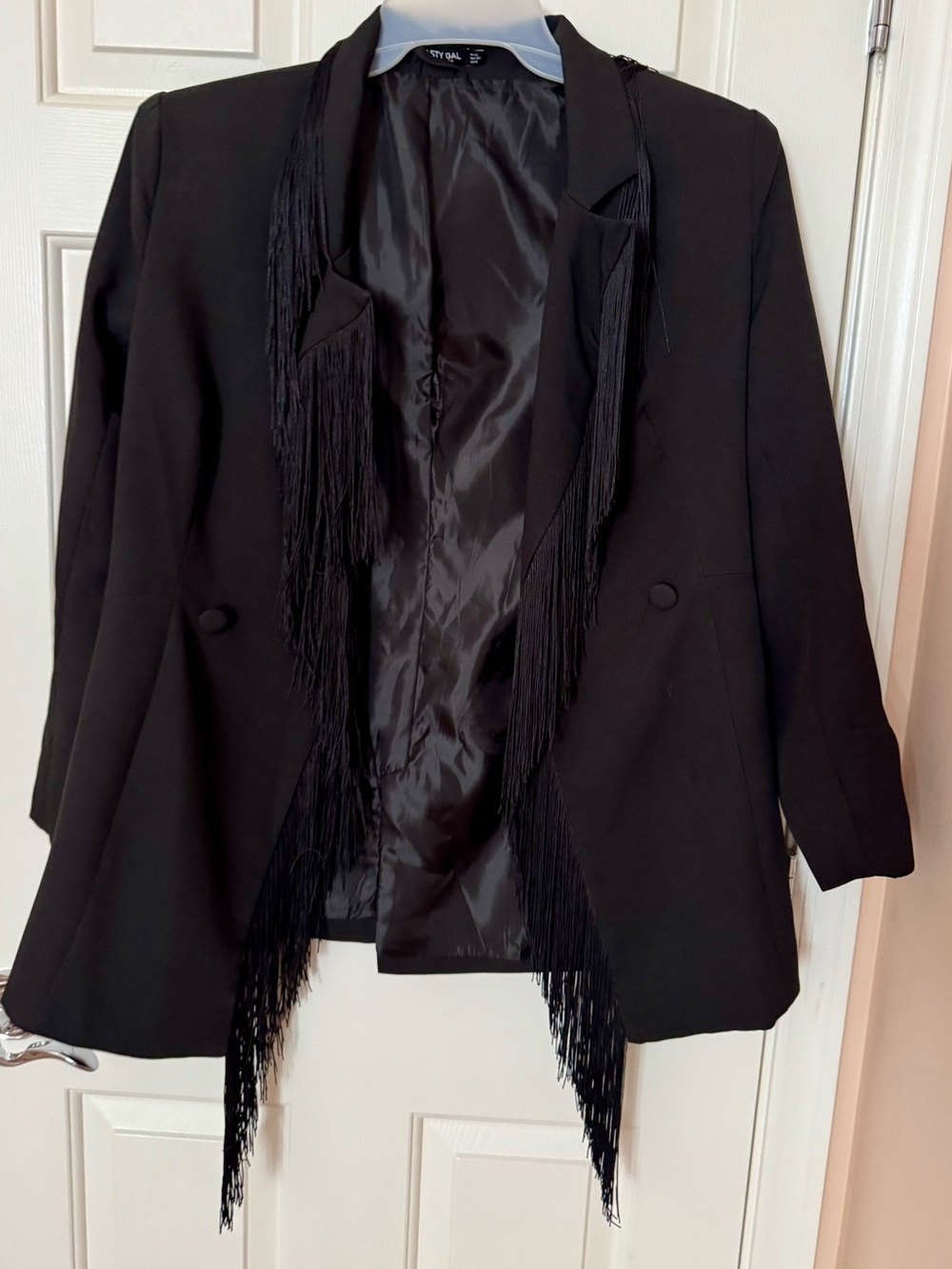 Nasty Gal Black Fringe Draped Blazer